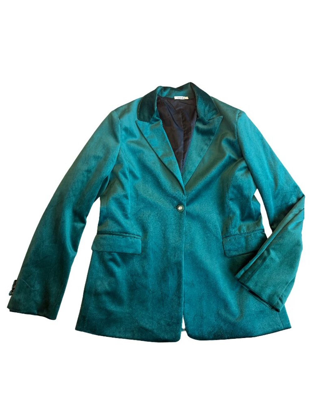 Sunday Up Green Velvet Single Button Peaked Lapel Blazer Jacket Large Women's